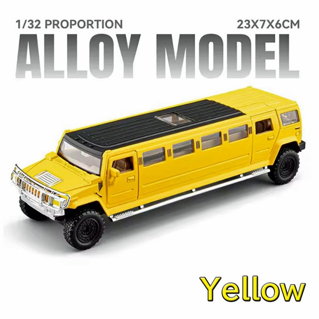 ハマー H2 リムジン 1/32 ミニカー 全3色 ライト点灯 エンジンサウンド 合金モデル 模型 ジオラマ