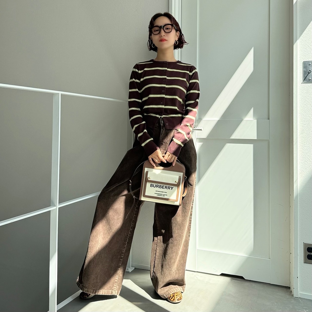 マルチボーダーニットCD/ブラウン