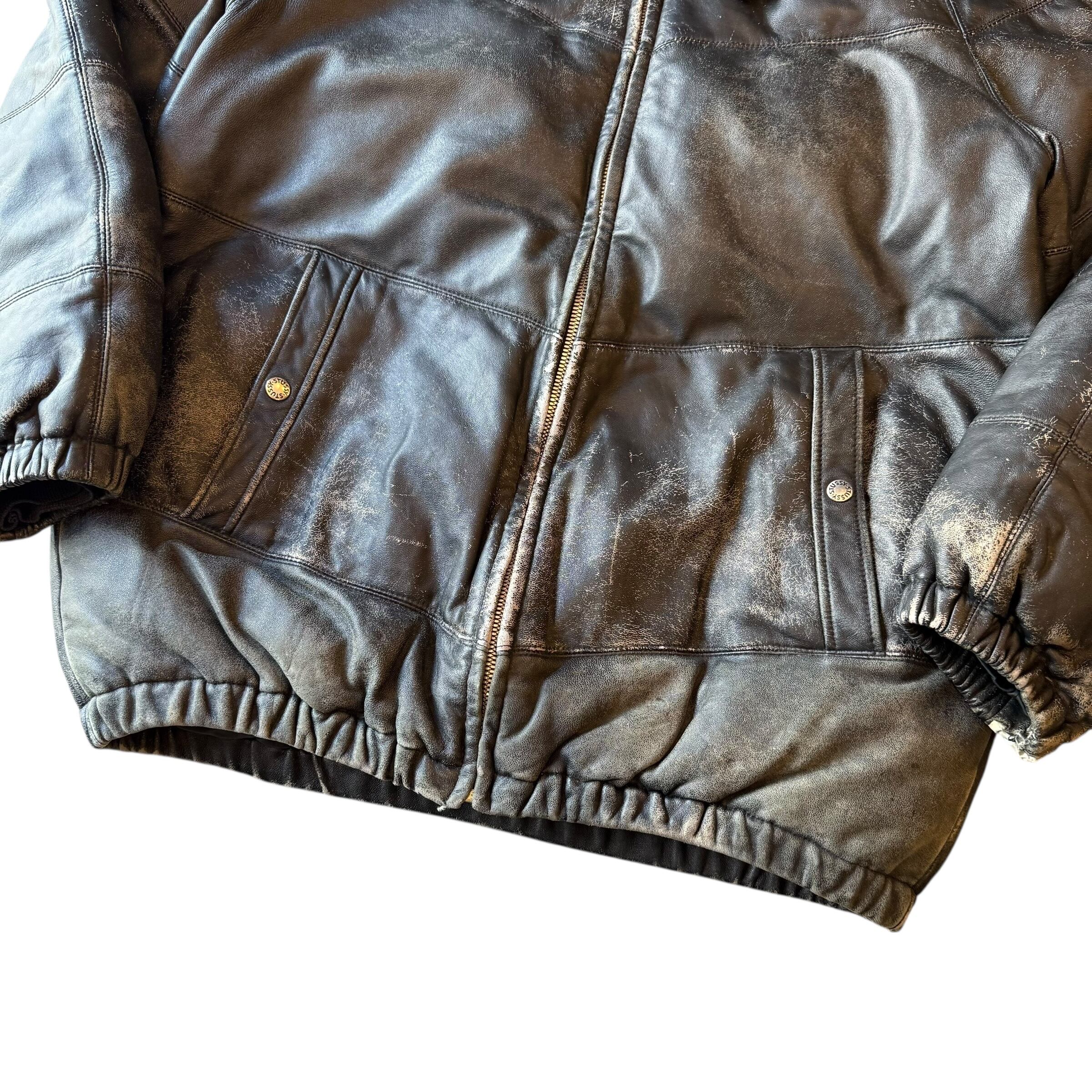 雰囲気◎】90's Stussy Leather Down Jacket | spike osu