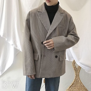 【韓国メンズファッション】人気 千鳥格子 テーラー衿ジャケット ダブルブレスト BW1709