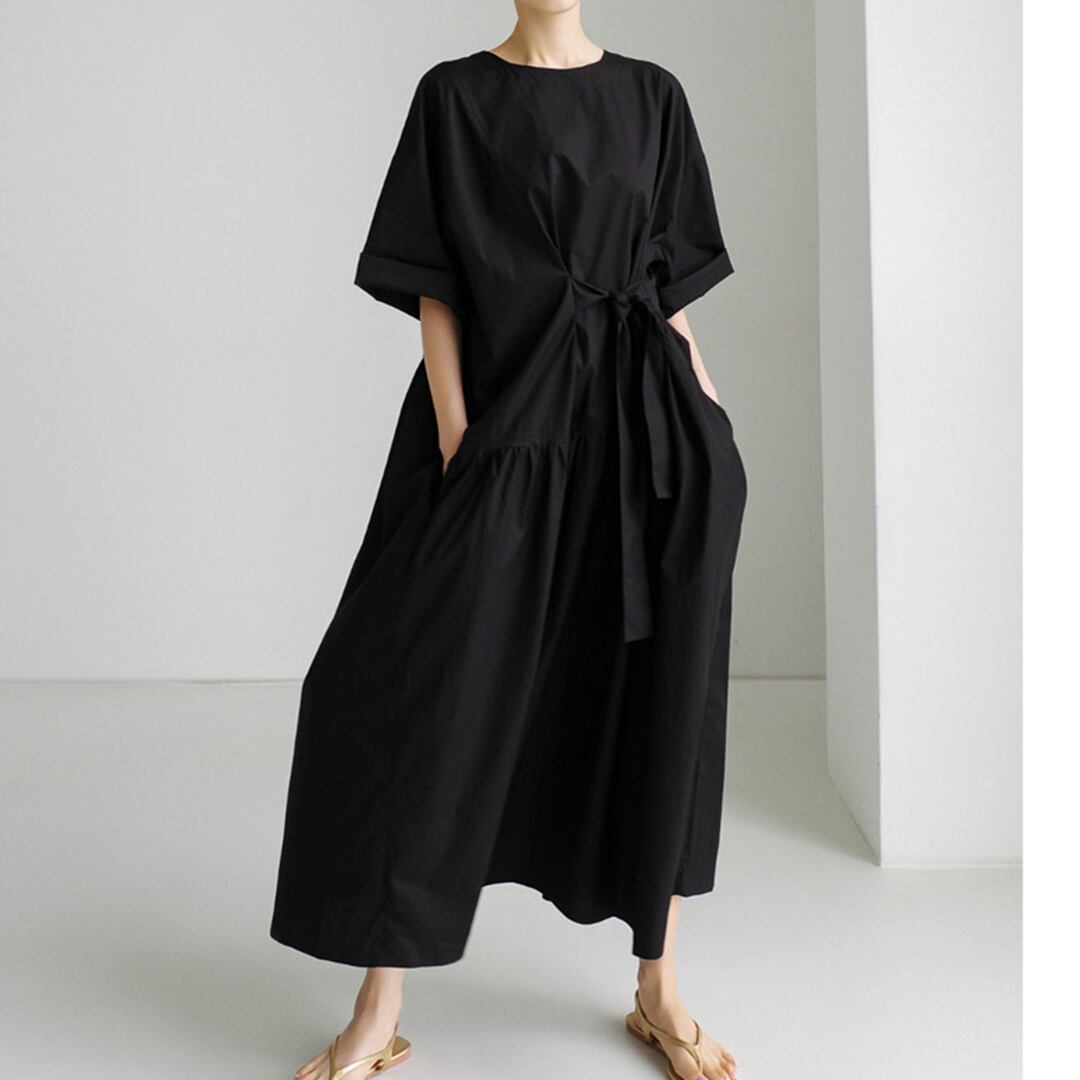 ウエストリボンアシメフレアワンピース K0286