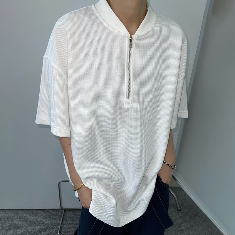 dannyandzee定番ワッフルハーフジップ半袖シャツ | mblueshop
