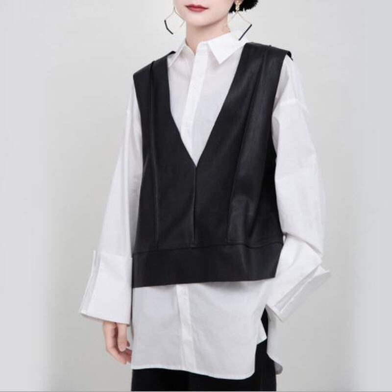 サブカル 服 地雷系 通販 レディース モード系 ベスト PUレザー ブラック 深Vネック プルオーバー 大人きれいめ ゴシック ゴシック ロリータ