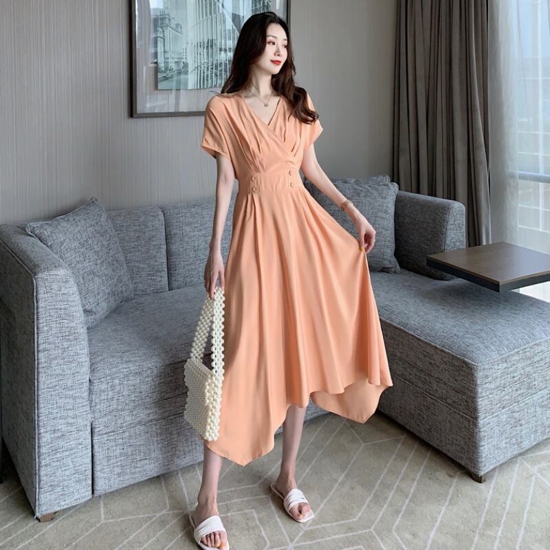 ドレス スプリングオータムスタイルVネッククロスハイウェストウェストスリムスカート 春物 秋物 1号婦人71683537798