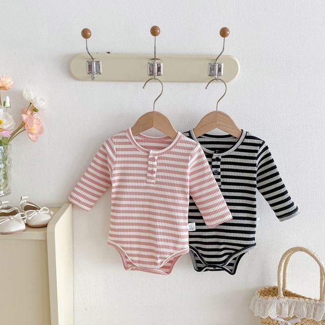 【BABY&KID】秋新作ボーダーロンパース