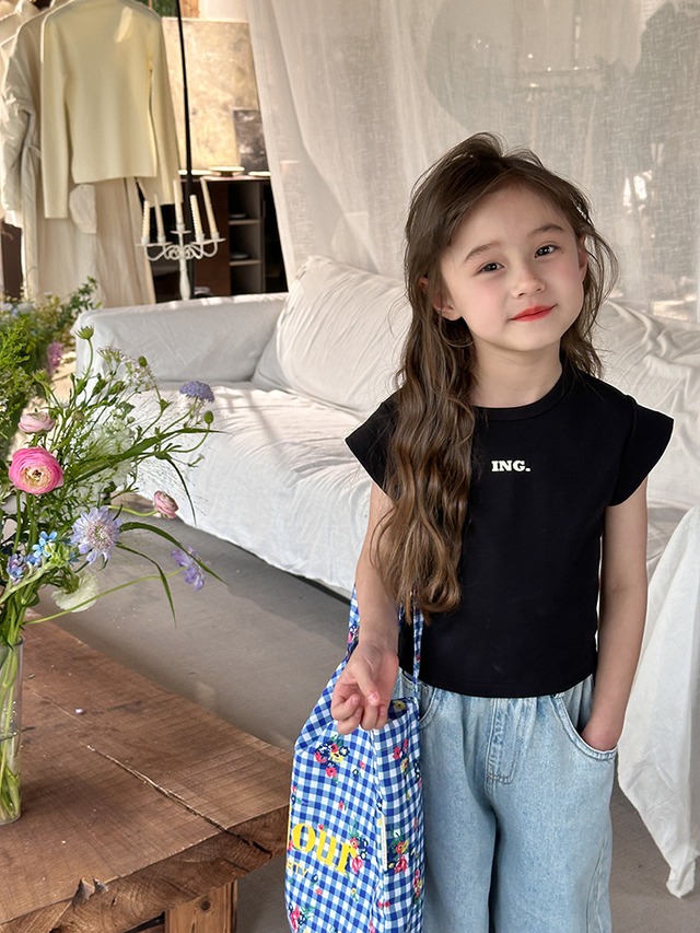 【KID】英字ロゴフレンチスリーブコットンリブTシャツ - 20