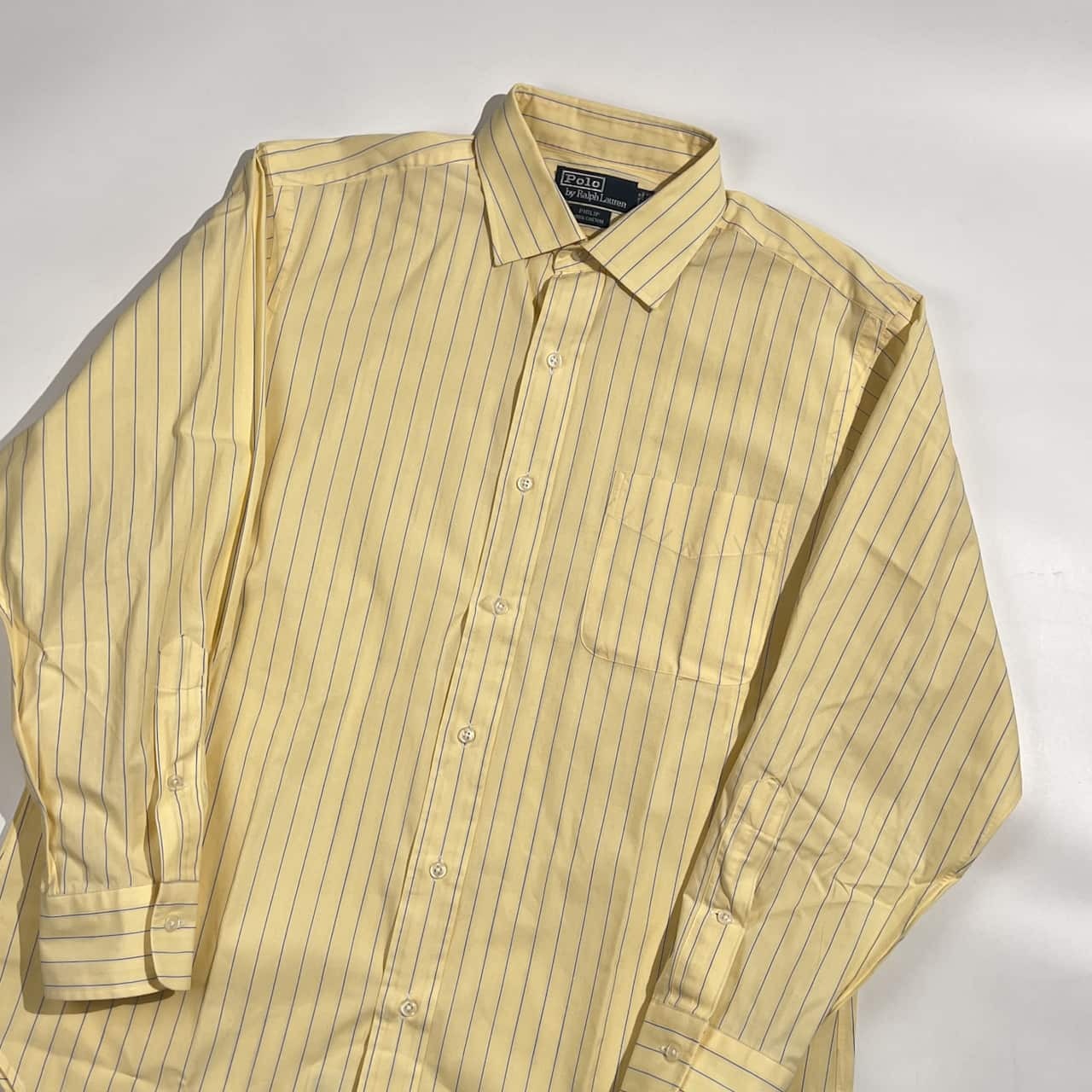 90s 00s Polo by Ralph Lauren ポロ ラルフローレン PHILIP ストライプ 長袖 ワイシャツ ドレスシャツ 41-84 /イエロー×ブルー系 メンズ ビンテージ