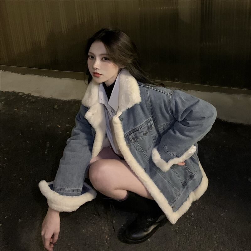 ショートジャケット ルーズベルベットファーコート オータムウィンター 秋物 冬物 ブラックストロベリース17727530518