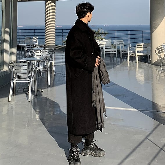 予約販売】コート ロング丈 メンズ ブラック 黒 シンプル 男前 シック