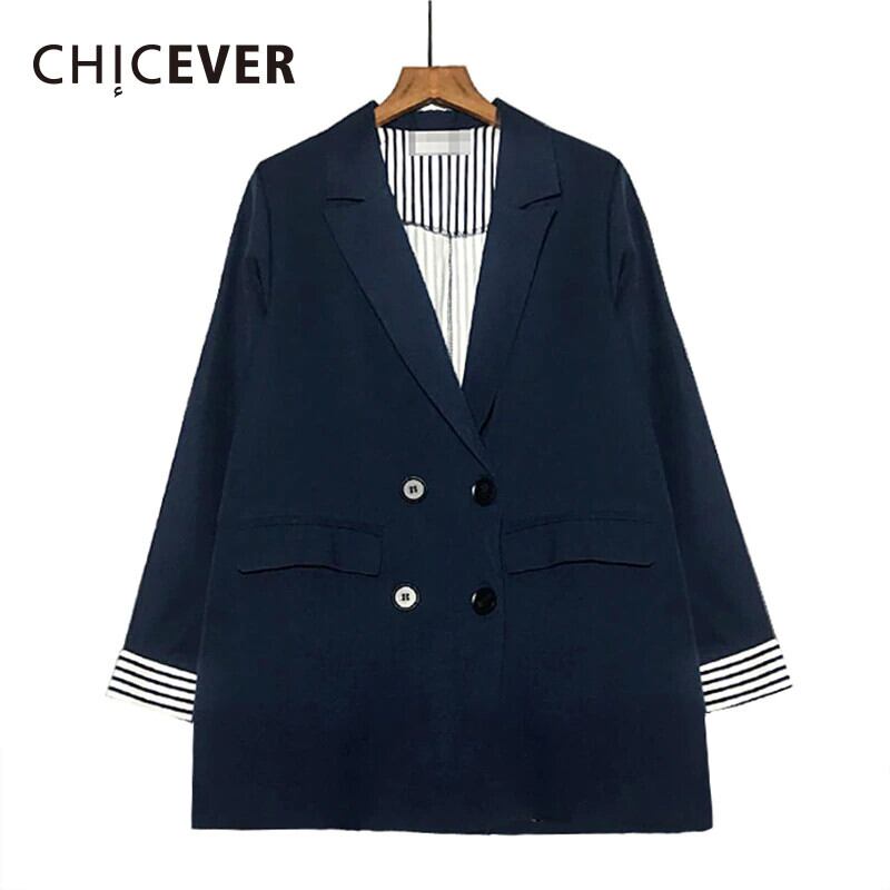 CHICEVERストライプブレザーコートパッチワーク長袖秋ルーズビッグサイズジャケットレディースコート服タイド ロング オータム 秋物 6base543866632959