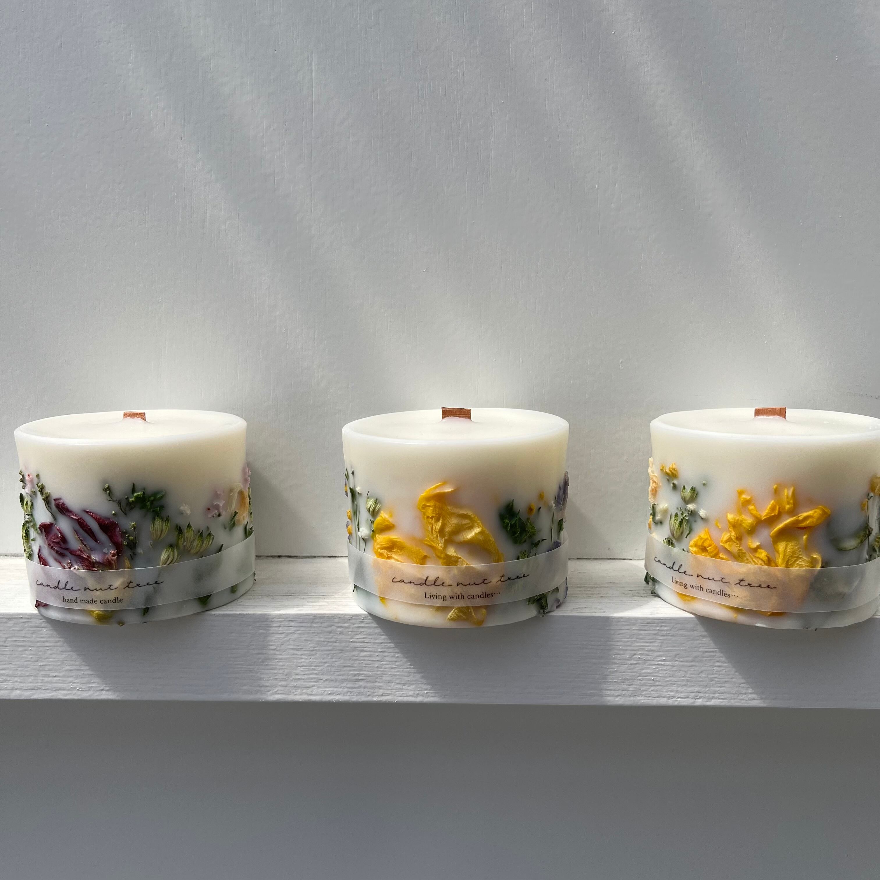 candle nut tree 木芯ソイボタニカルアロマキャンドル チューリップ イエロー ihana design(イハナデザイン) 贅沢ソイアロマキャンドル mini
