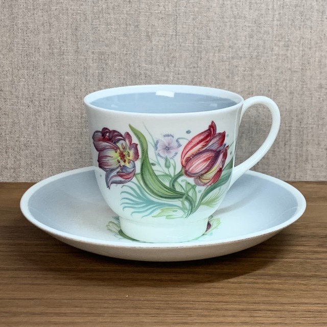 スージークーパー「パロットチューリップ カップ&ソーサー(ブルー)」イギリス製 ボーンチャイナ ヴィンテージ susie cooper A
