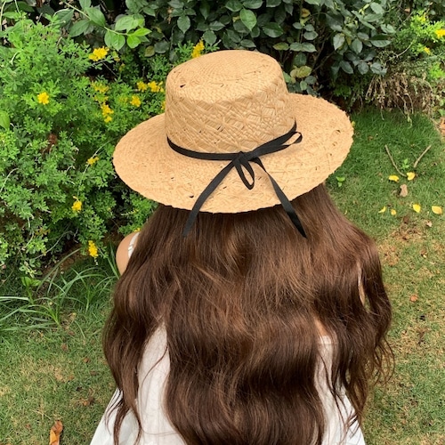【予約販売】カンカン帽 麦わら帽子 シンプル リボン 黒リボン 夏 ハット  レディース ガーリー アウトドア 可愛い 日焼け防止 紫外線 女優帽 こなれ感 お洒落  韓国 トレンド