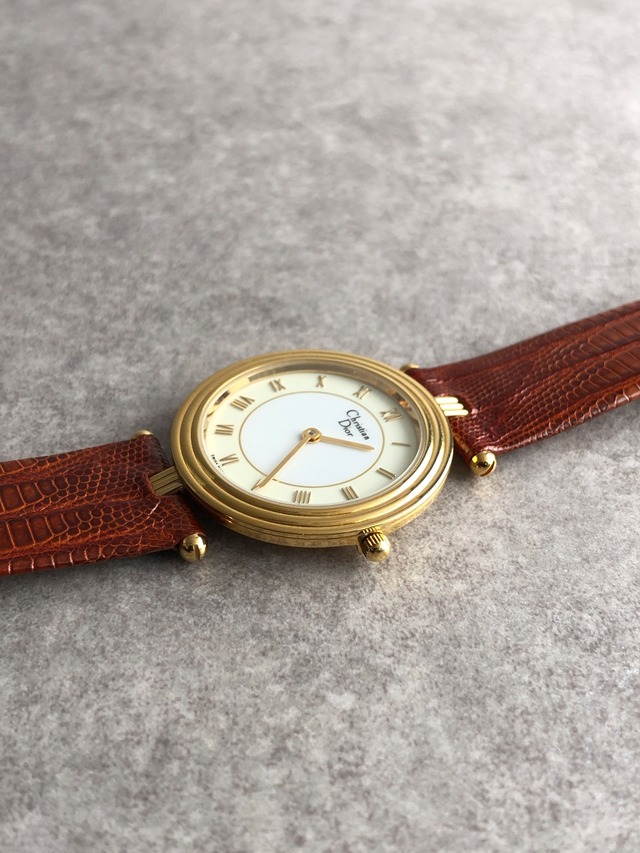Christian Dior クリスチャン ディオール ステンレススチール ゴールド×ブラウン ローマ文字 レザー 3063 vintage ヴィンテージ オールド mwcd5p