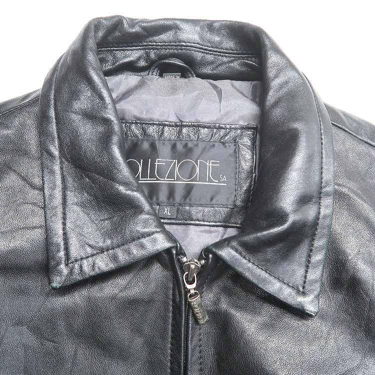 古着 COLLEZIONE レザージャケット ブルゾン ブラック 表記：XL