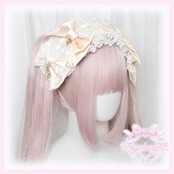 ♡【全11色】 クラシカルフリルレース ダブルリボンヘッドドレス brown ♡