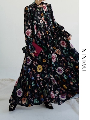 elegant floral flared dress【NINE2888】