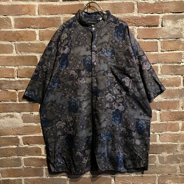 【Caka act3】Flower Total Pattern Loose Stand Collar S/S Shirt