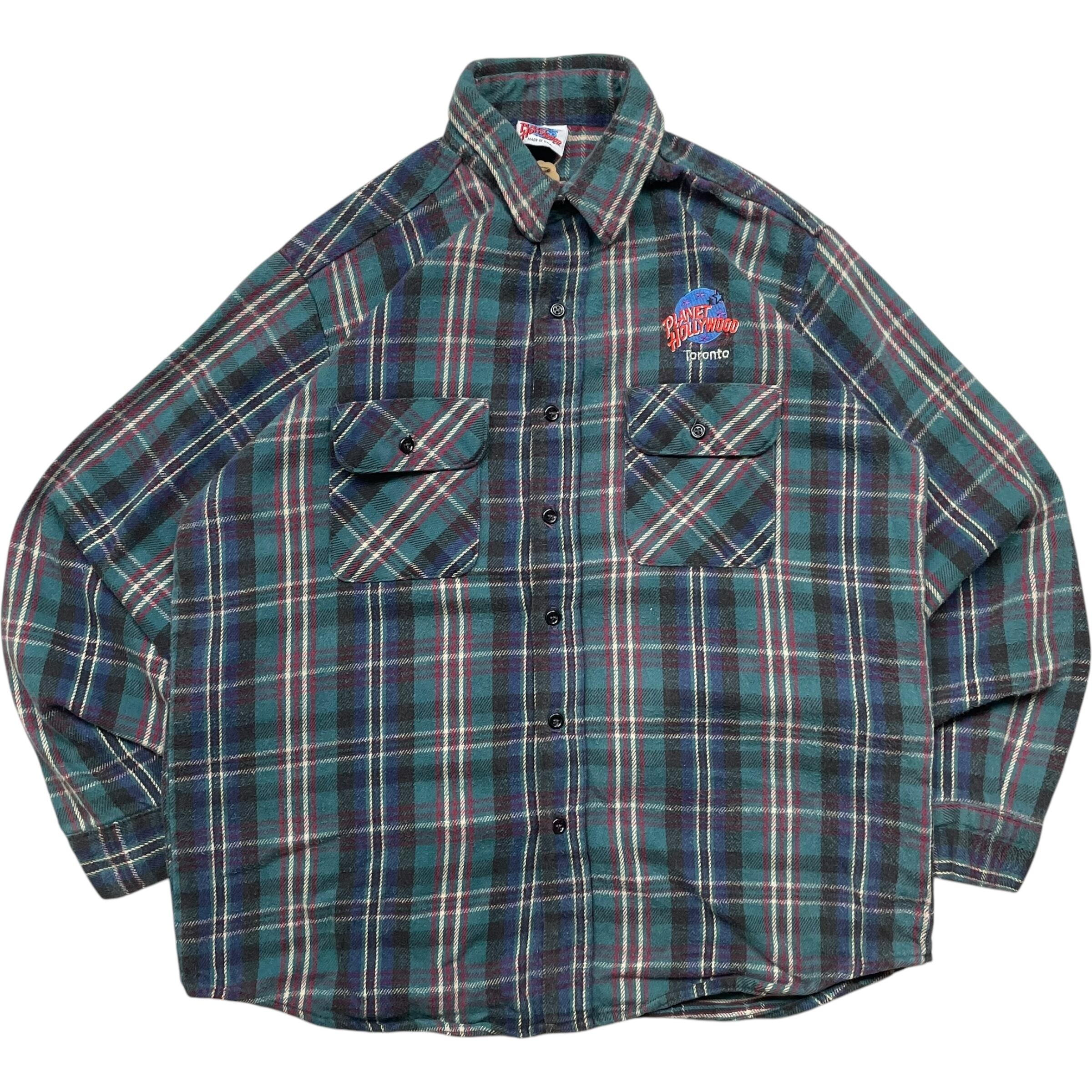 《M》PLANET HOLLYWOOD プラネットハリウッド 長袖シャツ チェックシャツ USA製 90年代 vintage no.5138