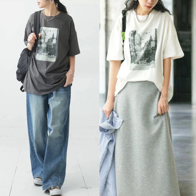 【セットアップ可】大きいサイズ  tシャツ レディース おしゃれ 半袖 春 夏 秋 20代 30代 40代 50代 レディース デニム パンツ カットソー tシャツ カットソー トップス 大人 可愛い きれいめ ホワイト 白 チャコールグレー