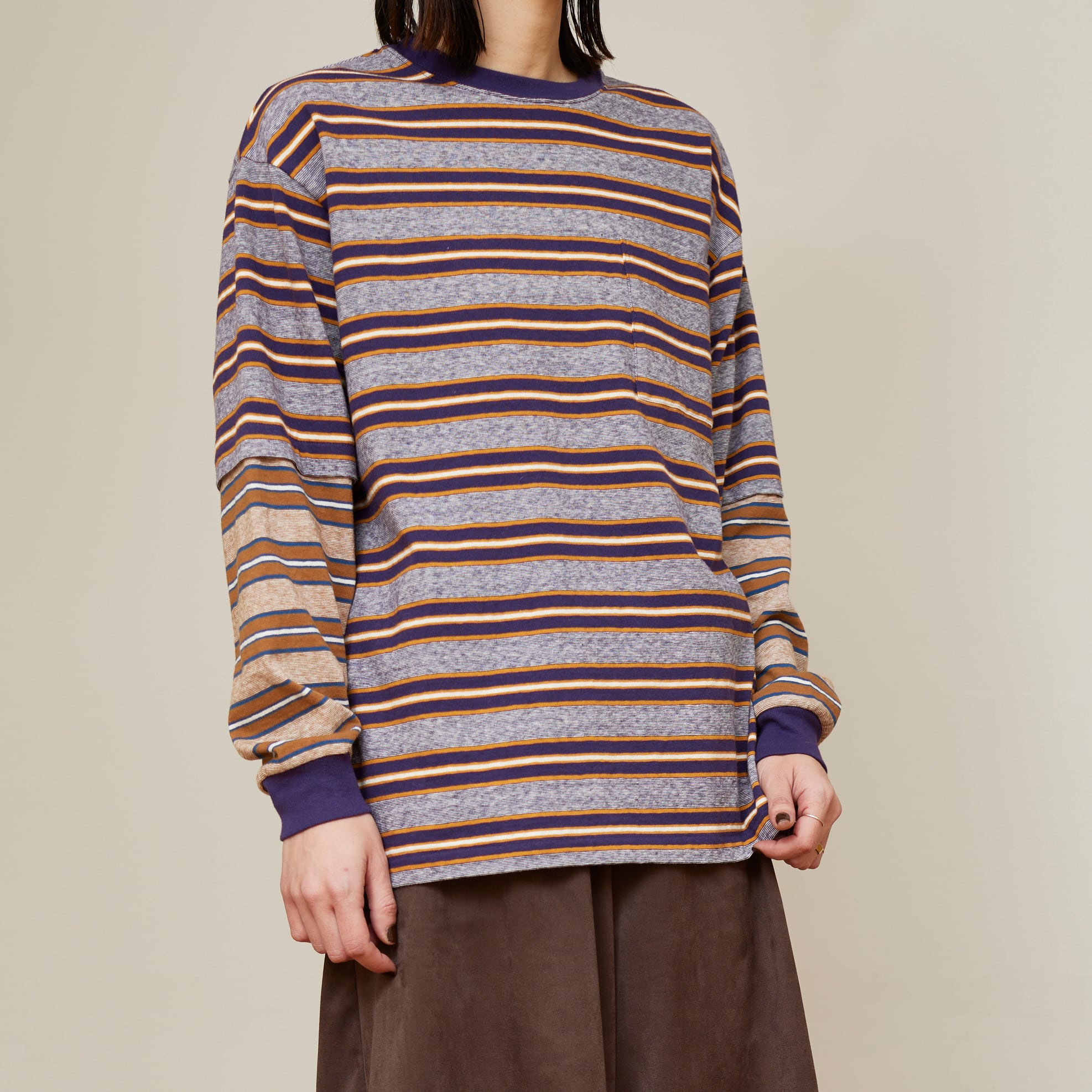 PHEENY【 womens 】Multi border layered long sleeve tee