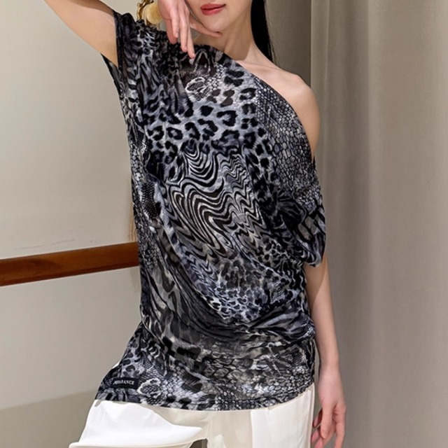 オフショルダー アシンメトリー ドレープ ダンストップス 4col　D00346