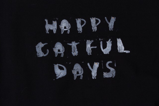 猫Ｔシャツ - HAPPY CATFUL DAYS-【size:S】ブラック t8