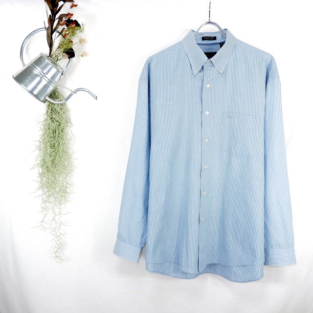 [L] VAN HEUSEN Light Blue Stripe Shirt | ヴァン・ヒューゼン 水色 ストライプ シャツ