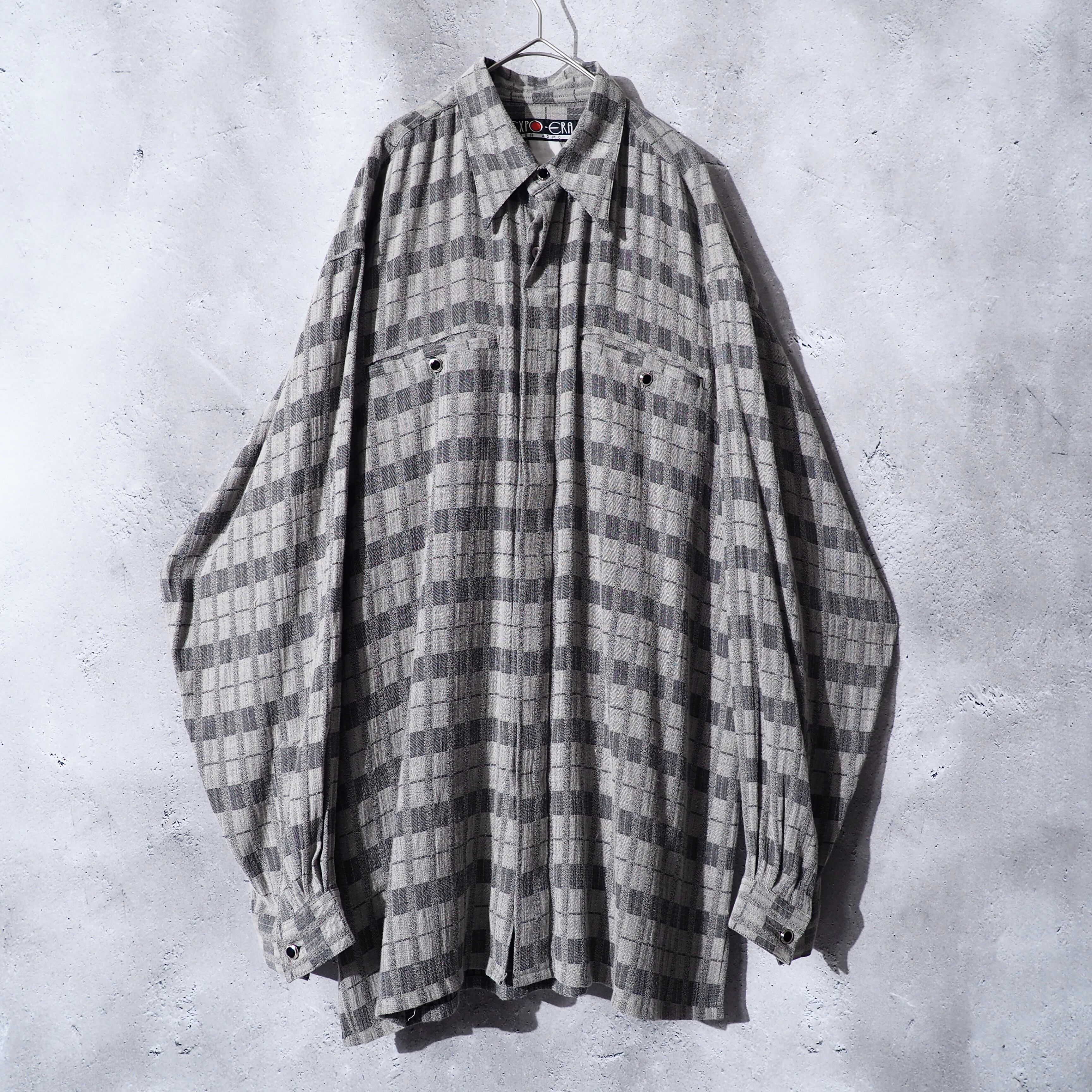 1970s gradation check weaving flying wing loose shirt