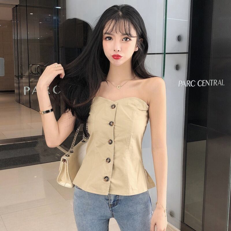 スタイルトップス セット ストラップレスノースリーブカジュアルジャンプスーツ オールインワン ハンチェンe15971928131