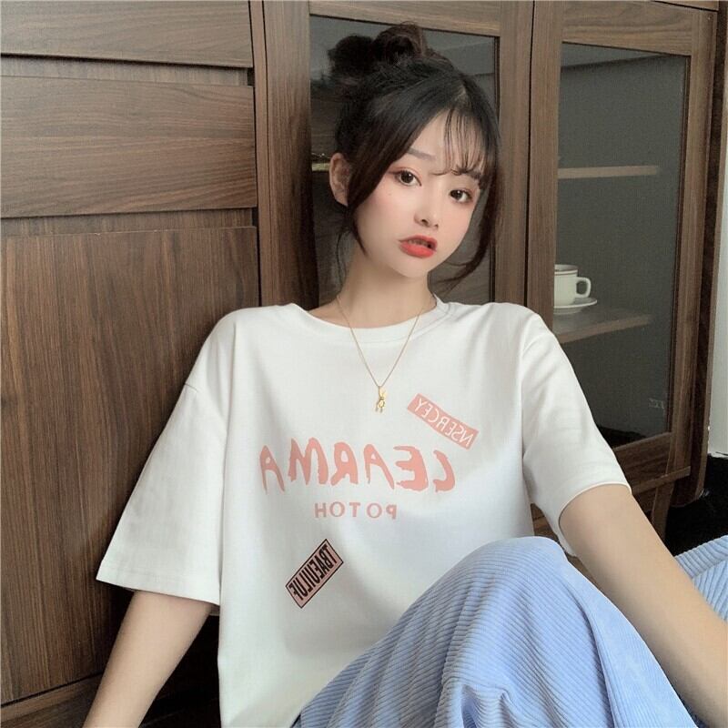 送料無料 ゆったりラフt Tシャツ プリント 半袖 ゆるダボ オーバーサイズ メンズライク ゆるカジ カジュアル 部屋着 お家コーデ Lamitte Deco トレンド 韓国ファッション ショップ Base店