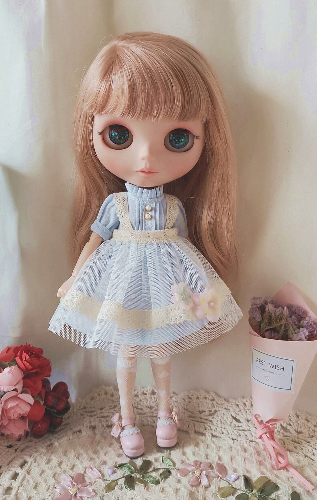 blythe,azone,licca,pullipサイズ レースドレス、髪飾りセット