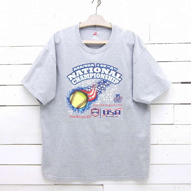 Hanes ヘインズ ASA USA Softball NATIONAL CHAMPIONSHIP プリントTシャツ ライトグレー メンズ XLサイズ