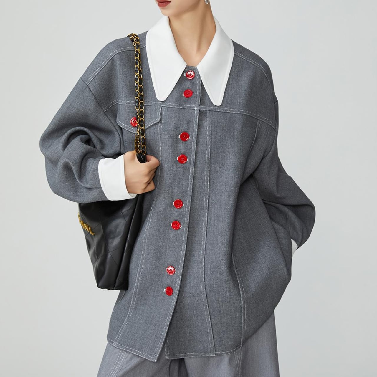 Red button design big collar shirt S518