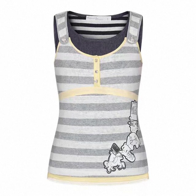 [BETWEENAND] Retro Two-Piece Striped Denim Top