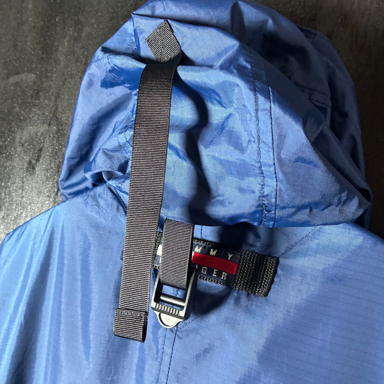 90s TOMMY HILFIGER ナイロンマウンテンパーカー ブルー×ブラック リップストップ