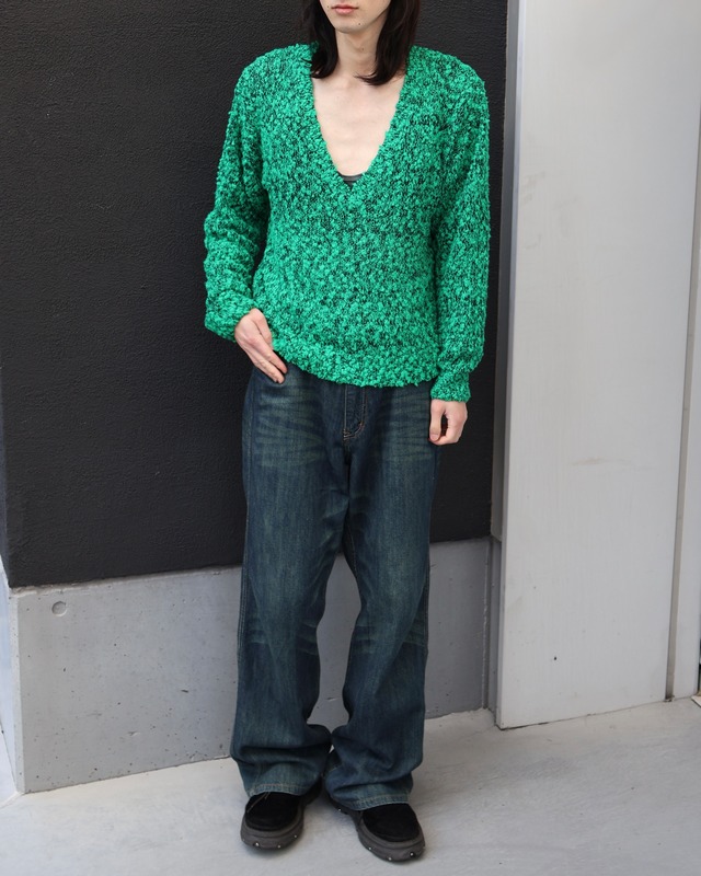 loosevneck mesh knit