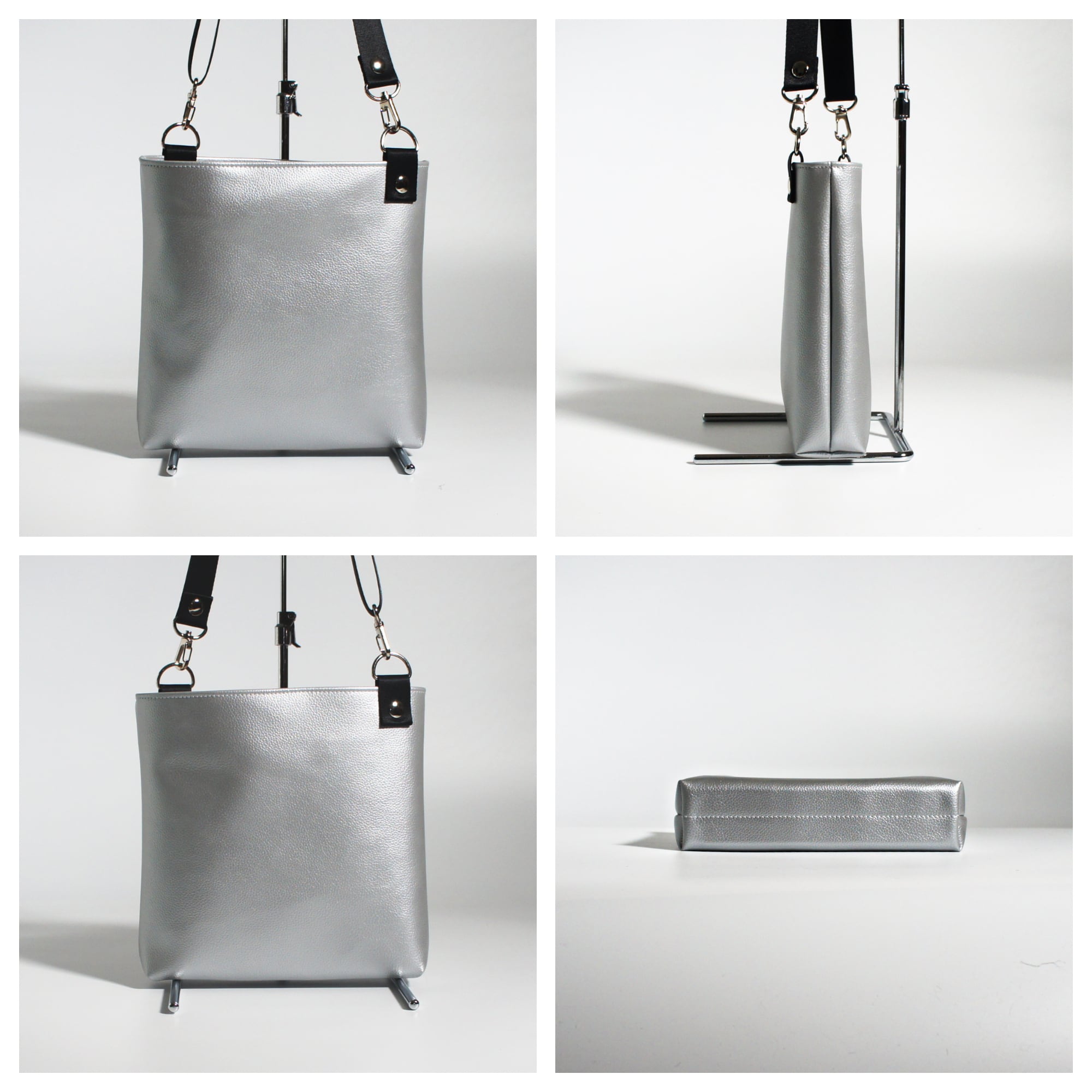 PVCレザーのスクエアサコッシュ（シルバー） | canpale（カンパレ）