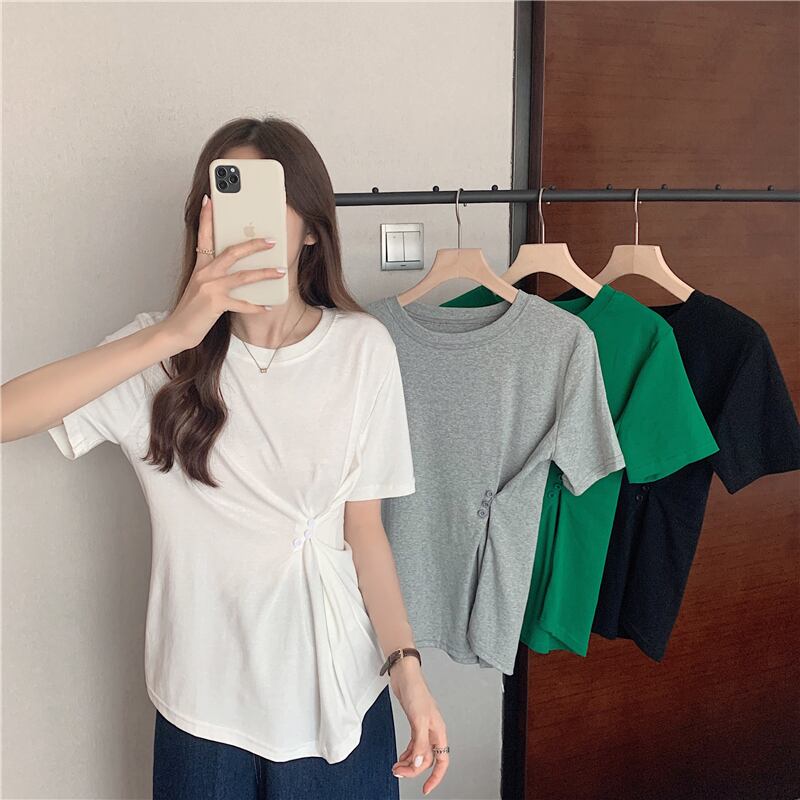 Tシャツ サマースリムソリッド カラートップス 夏物 ソリッドカラー クレセントシティ25078863897