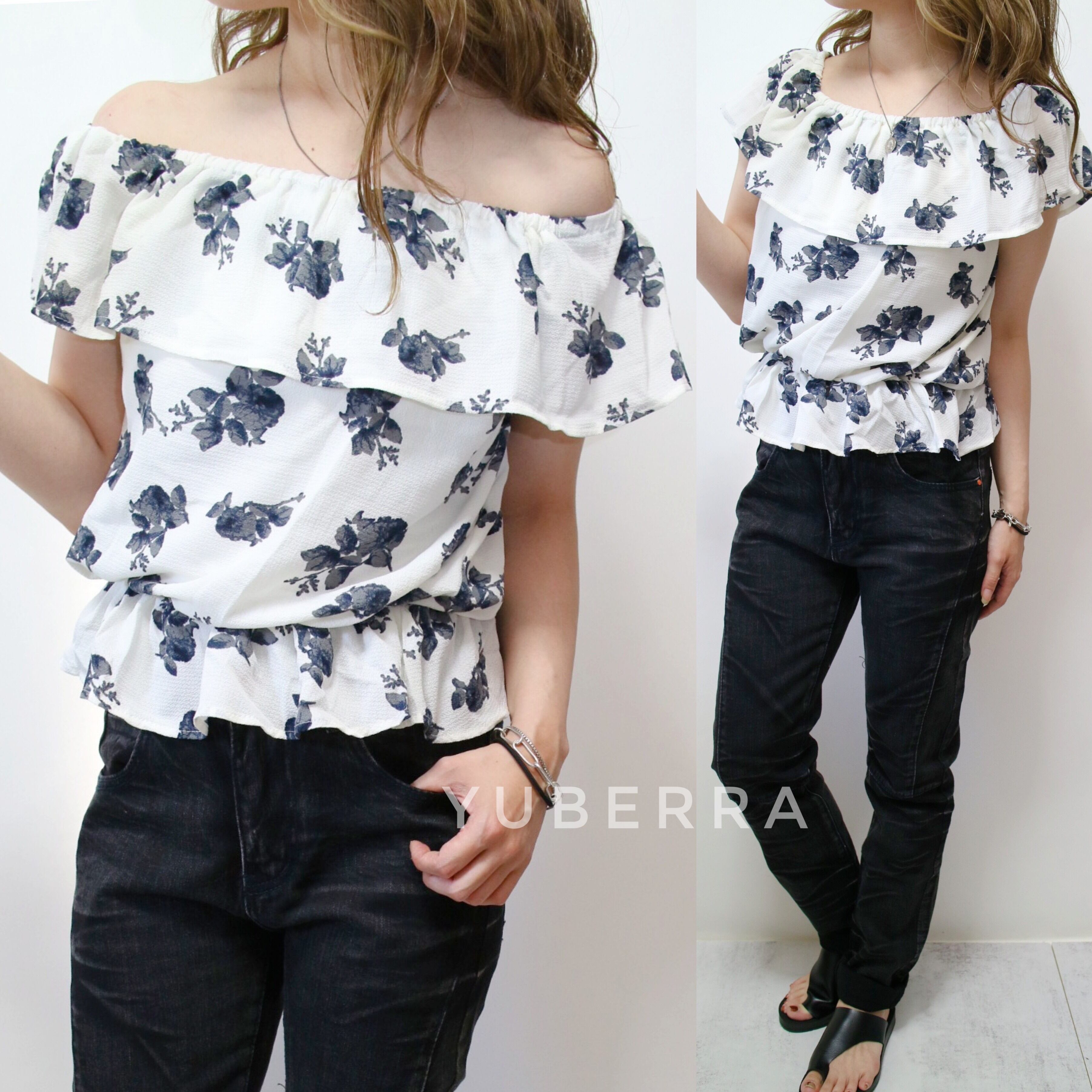 水彩プリントブラウス