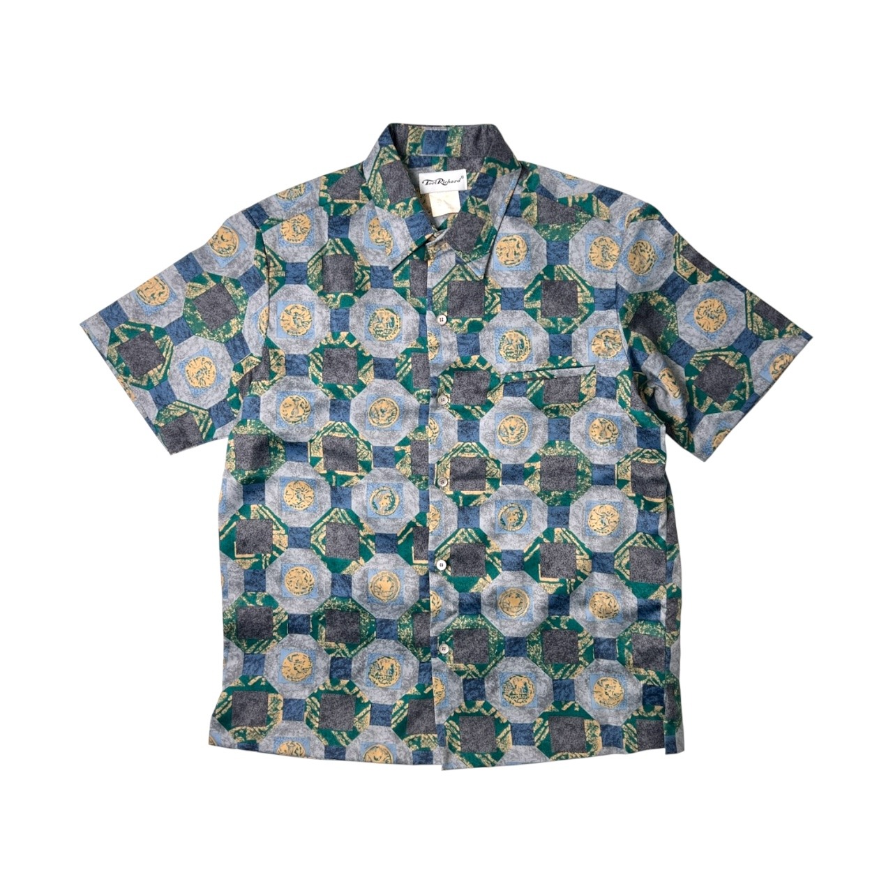 Tori Richard トリリチャード USA製 総柄シャツ M/グレー 系/薄手/vintage