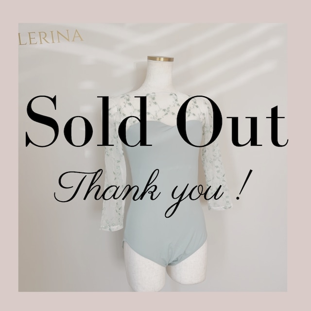 ミストグリーン　ロングスリーブ　刺繍バレエレオタード（Last Stock)