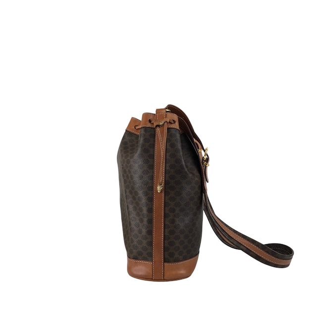 CELINE セリーヌ マカダム ショルダーバッグ ブラウン ブラゾン型押し PVC 巾着 vintage ヴィンテージ オールド 8s5hbf