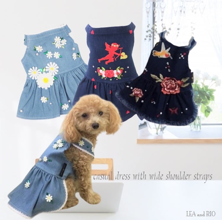 ワンピース P46 P48 P94 犬服 フラワー デニム調 トップス ナチュラル