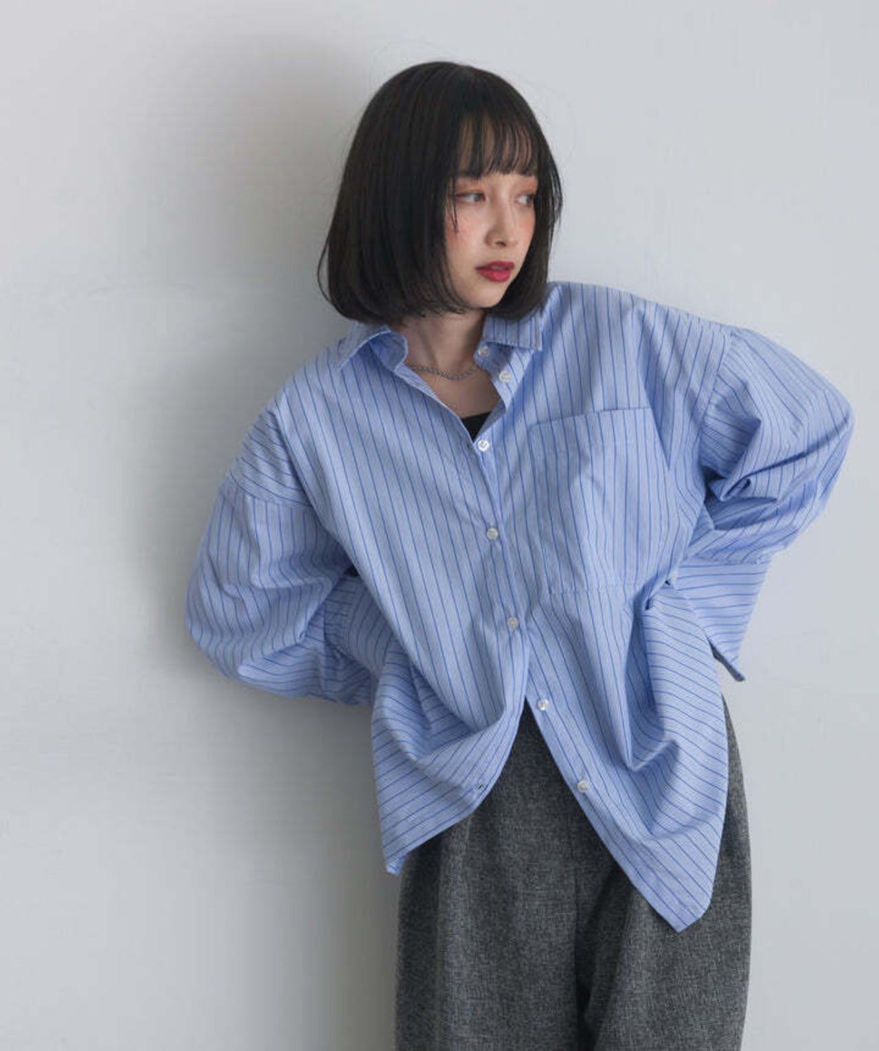 3311 ビッグカフスストライプシャツ blue