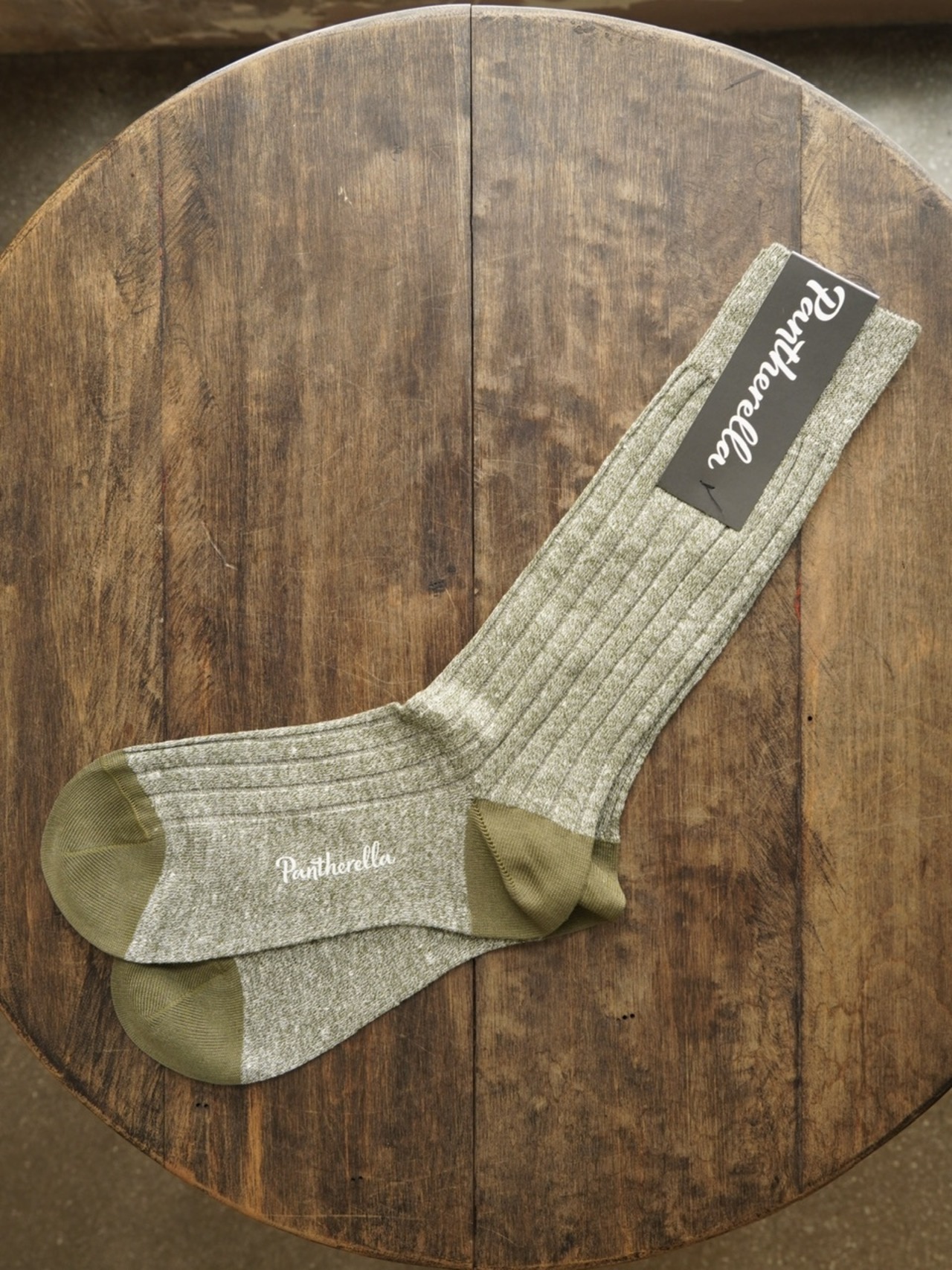 【Pantherella】HAMADA (5807) / Olive / Linen / Cotton x Linen Socks / Size S / Made in Italy