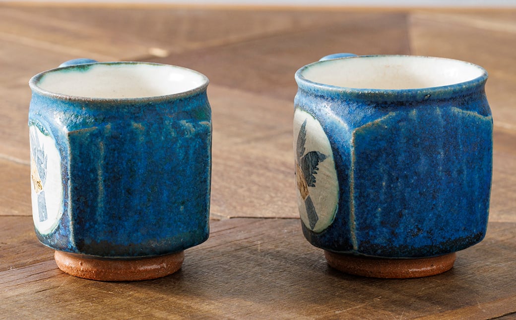 ○再入荷○【康雲窯】武雄焼／和紙染 青い鳥 珈琲カップ（青