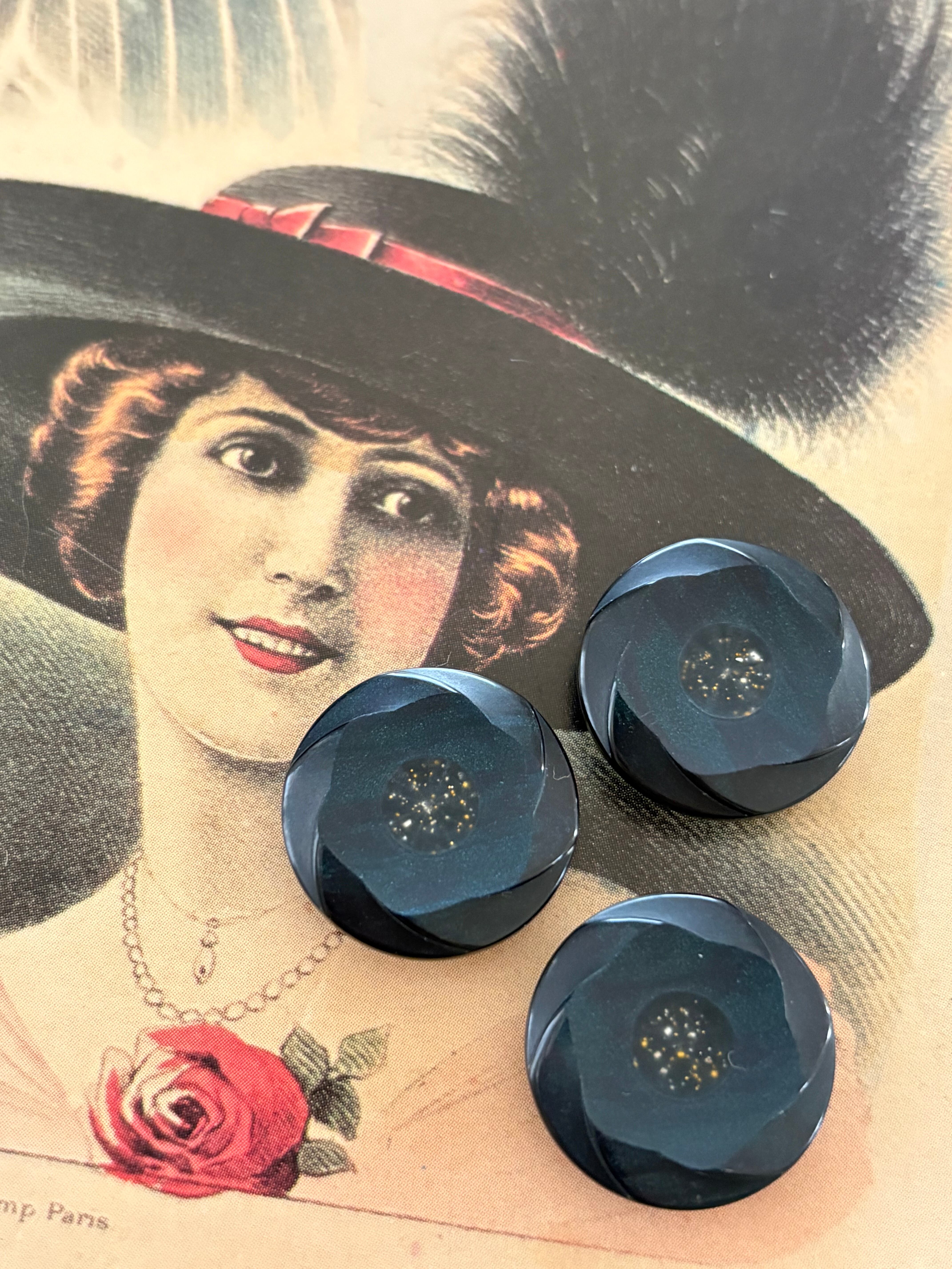 20mm Japanese ヴィンテージボタン ネイビー プラスチックボタン 昭和レトロ アクセサリーパーツ 装飾材 カルトナージュ