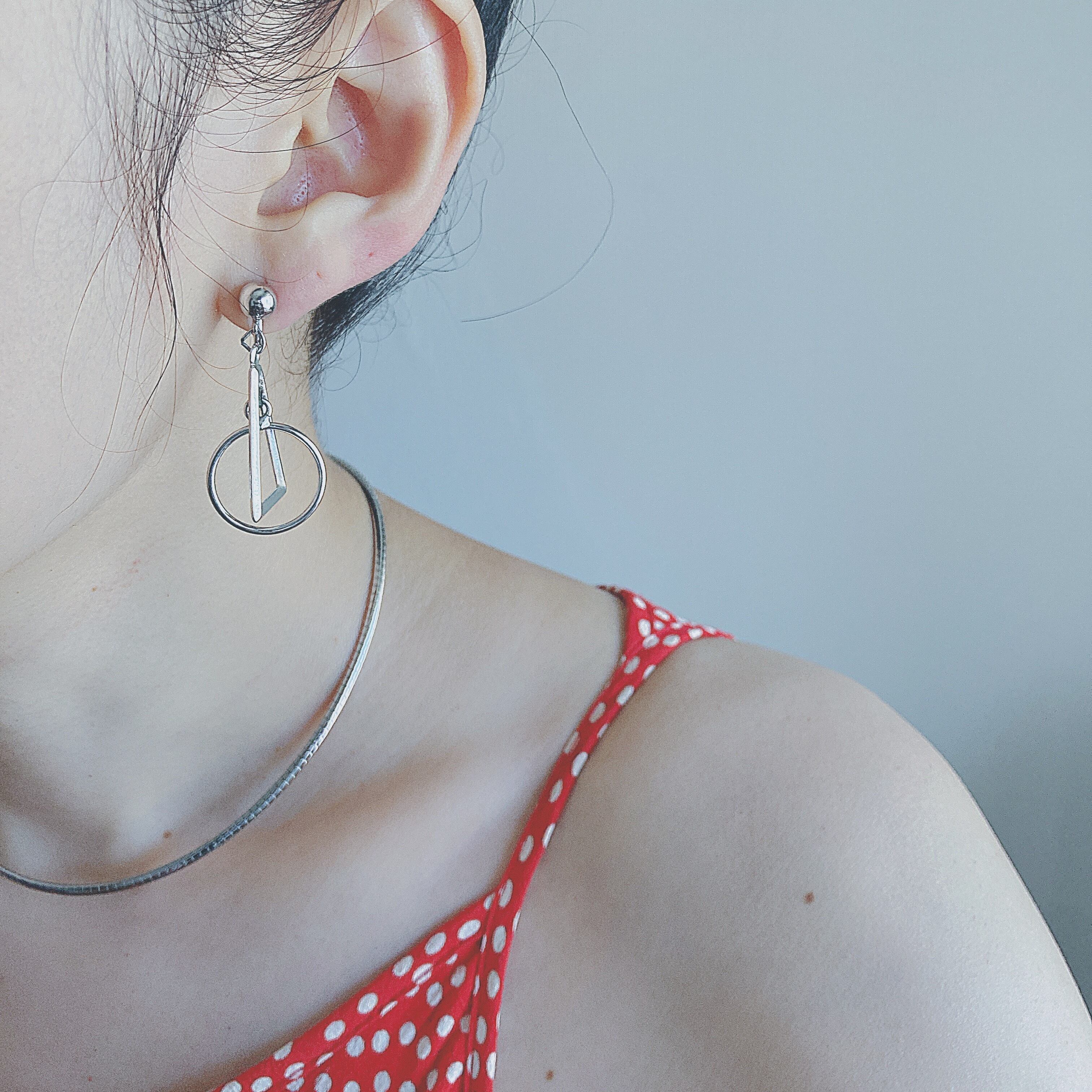 TRIFARI Vintage silver tone circle triangle hoop dangle earrings ヴィンテージ