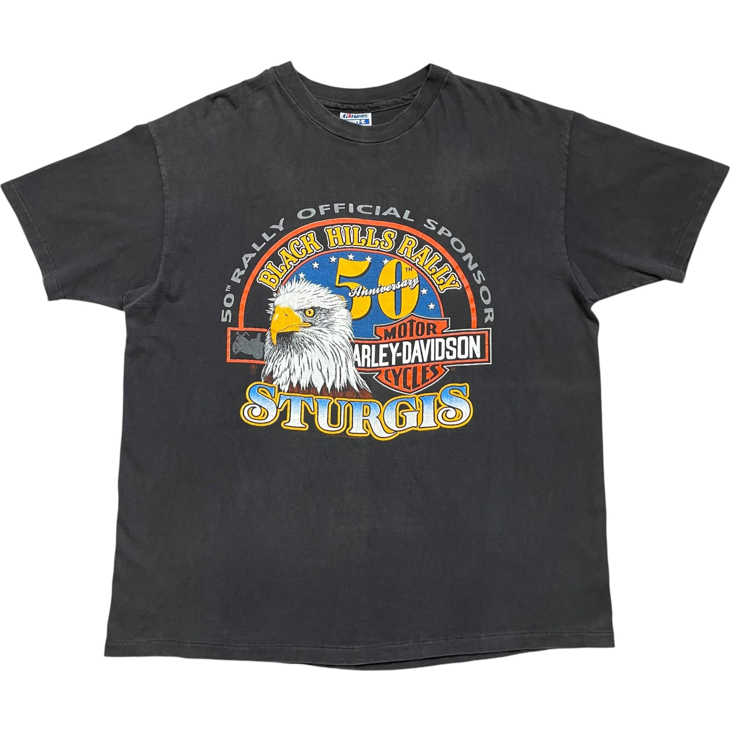 《XXL》 Harley-Davidson ハーレーダビッドソン Tシャツ ブラック プリントデザイン フェード プリント割れ シングルステッチ USA製 80年代 vintage no.10197
